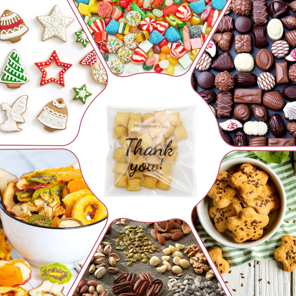 100-1000 قطعة شكرا لك الذاتي ختم أكياس OPP ذاتية اللصق حقائب للهدايا DIY بها بنفسك مجوهرات الكوكيز التعبئة والتغليف تخزين أكياس بلاستيكية