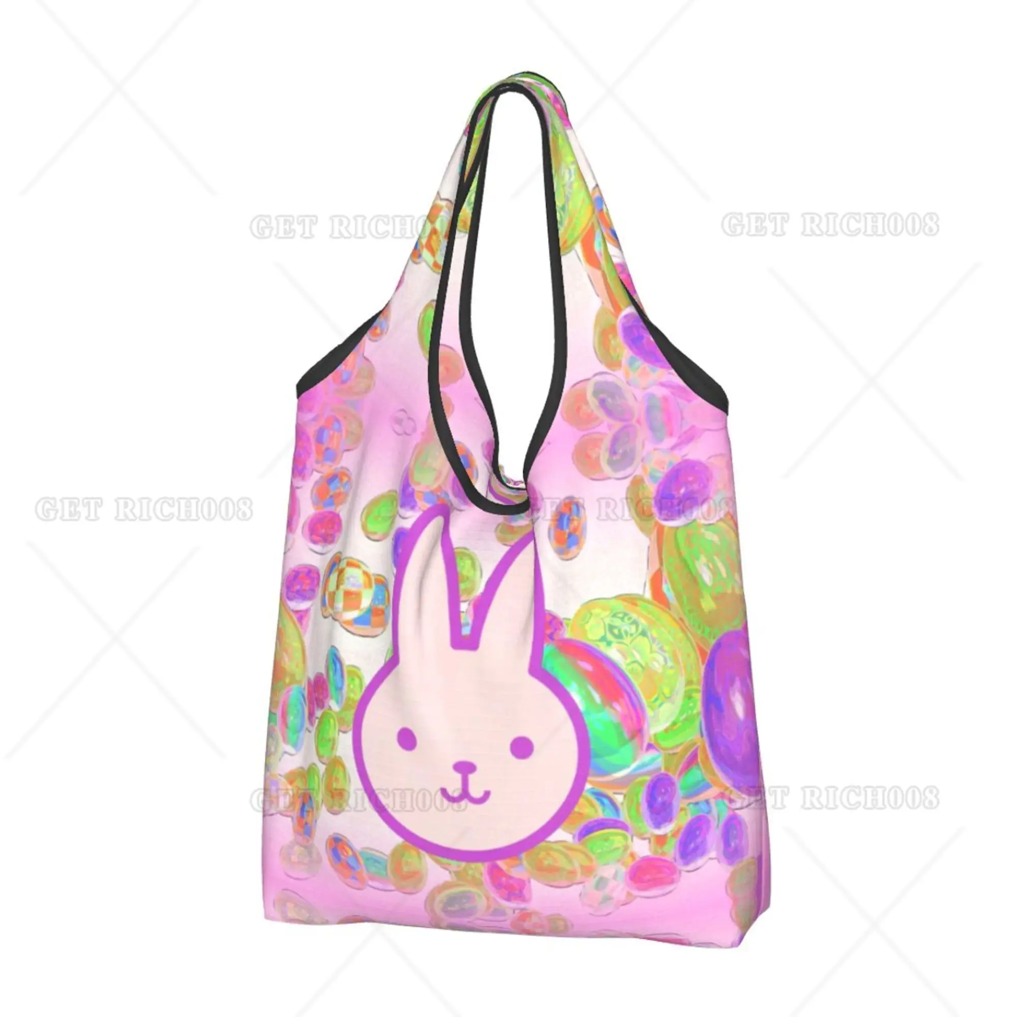 

Neon Eggs Bunny Easter Folding Tote Bags for Women Men Supermarket Bag Portable Eco-friendly Bag One Size No Zipper Outdoor