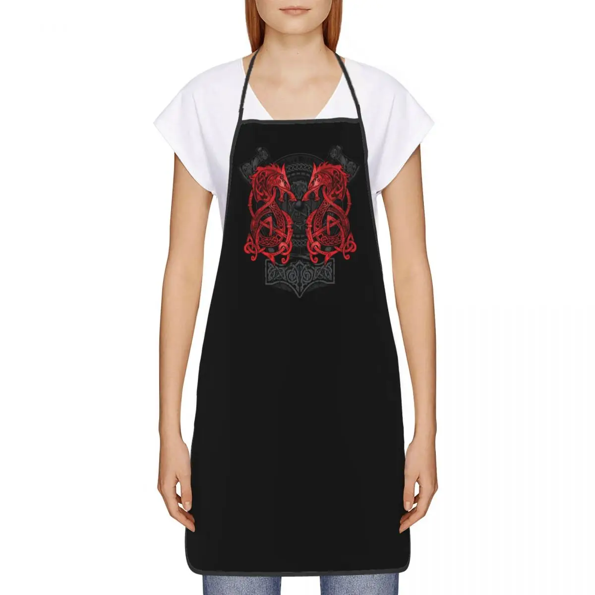 Fighting Fenrir Apron for Women Men Unisex Bib Viking Nordic Monster Wolf Cooking Kitchen Tablier Cuisine Chef Baking