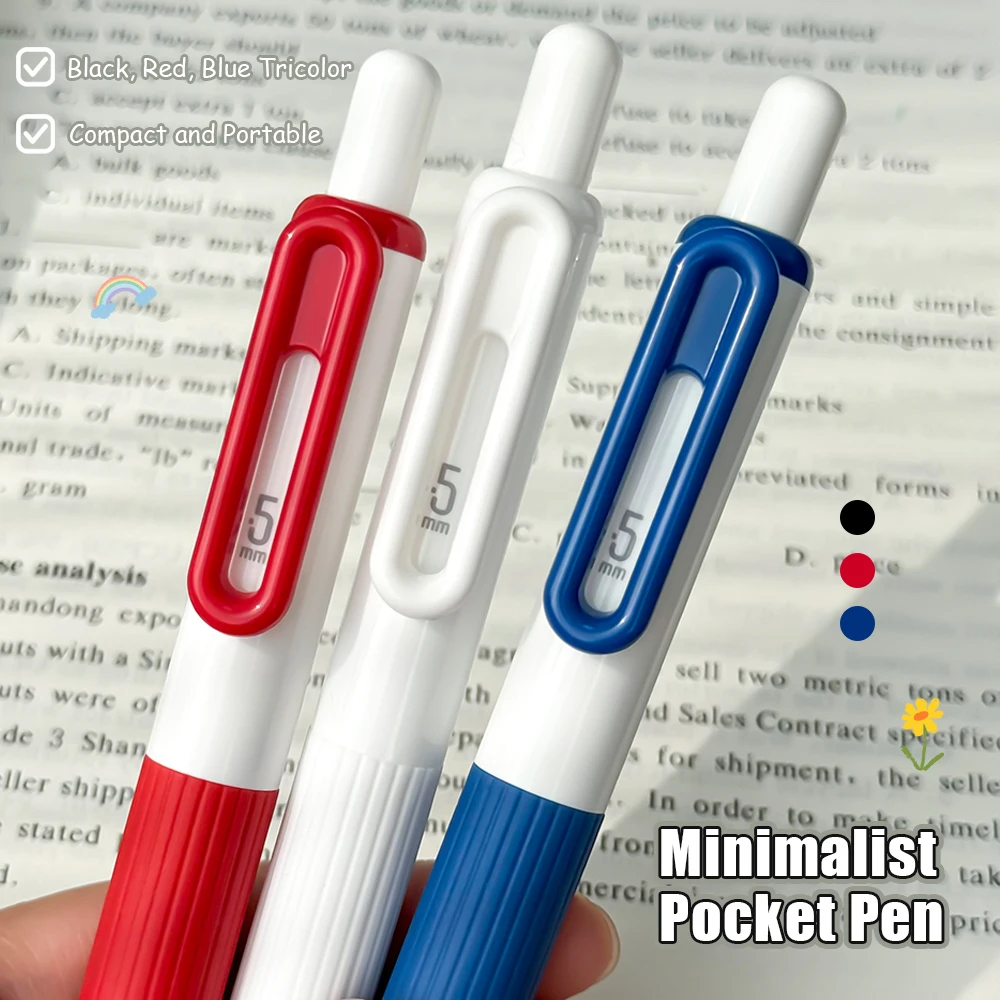 3 Black Blue Red Minimalist Pocket Pens 0.5mm IG Style Quick-Dry Gel Pens Lightweight and Portable