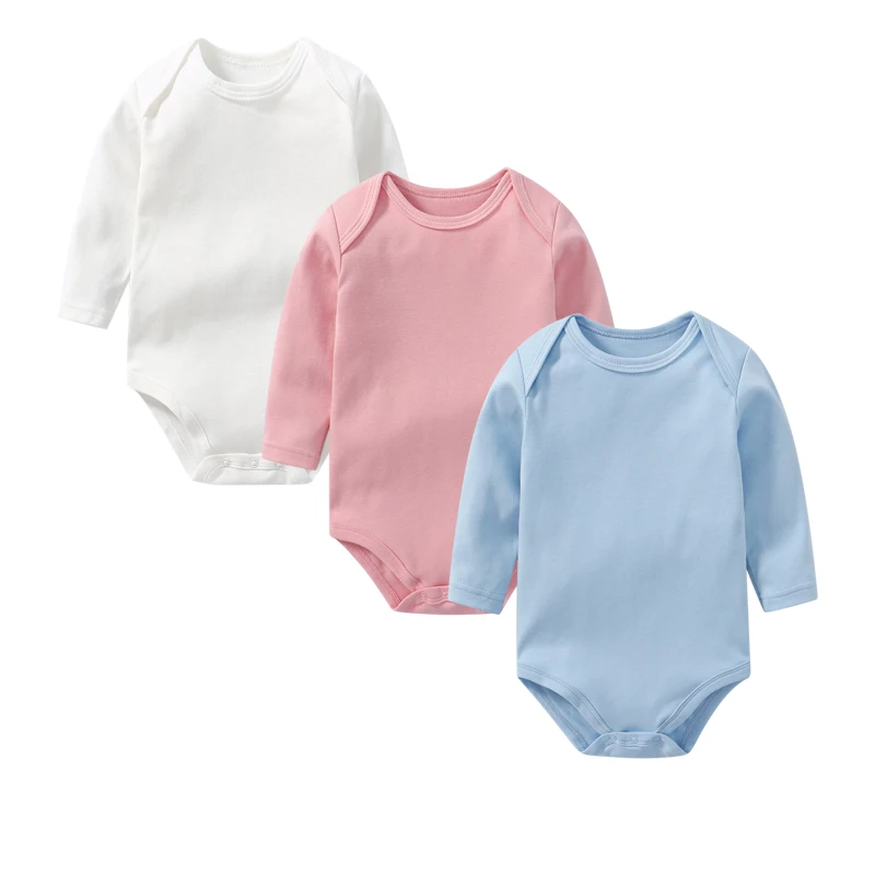 

Baby Boys Girls Clothes 0 To 3 6 9 12 18 24Months 3Pcs Set Onesies 100% Cotton Long Sleeves Solid Color Bodysuit Newborn Outfits