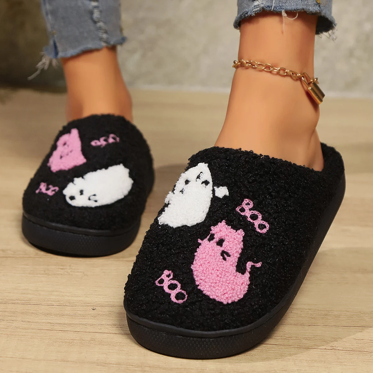 Halloween Angel Devil Plush Slippers for Men & Women, Warm Fluffy Non-Slip Soft Bottom Indoor Home Couple Slippers, Winter Thick