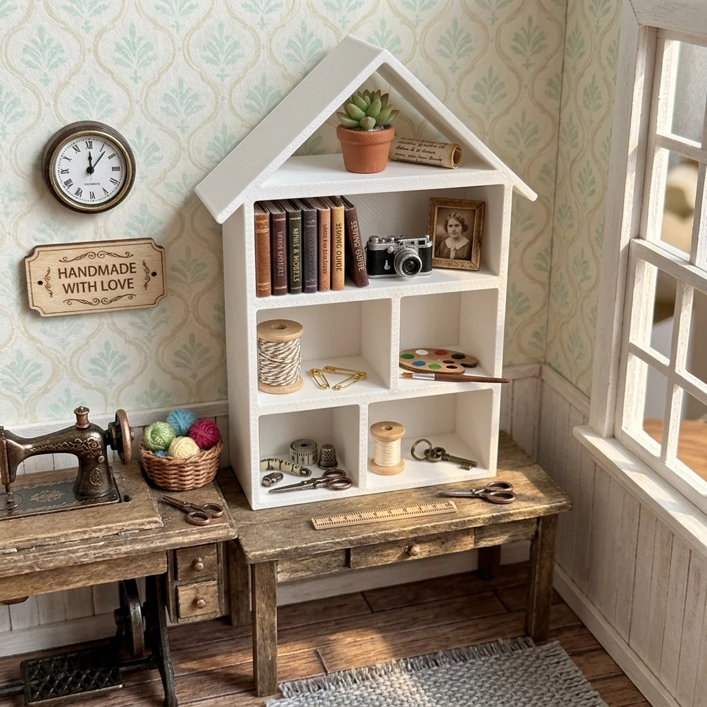 1pc Miniature House-Shaped Miniature Display Shelf, Multi-Purpose Tiny Bookshelf for Mini House Furniture Accessories view 5