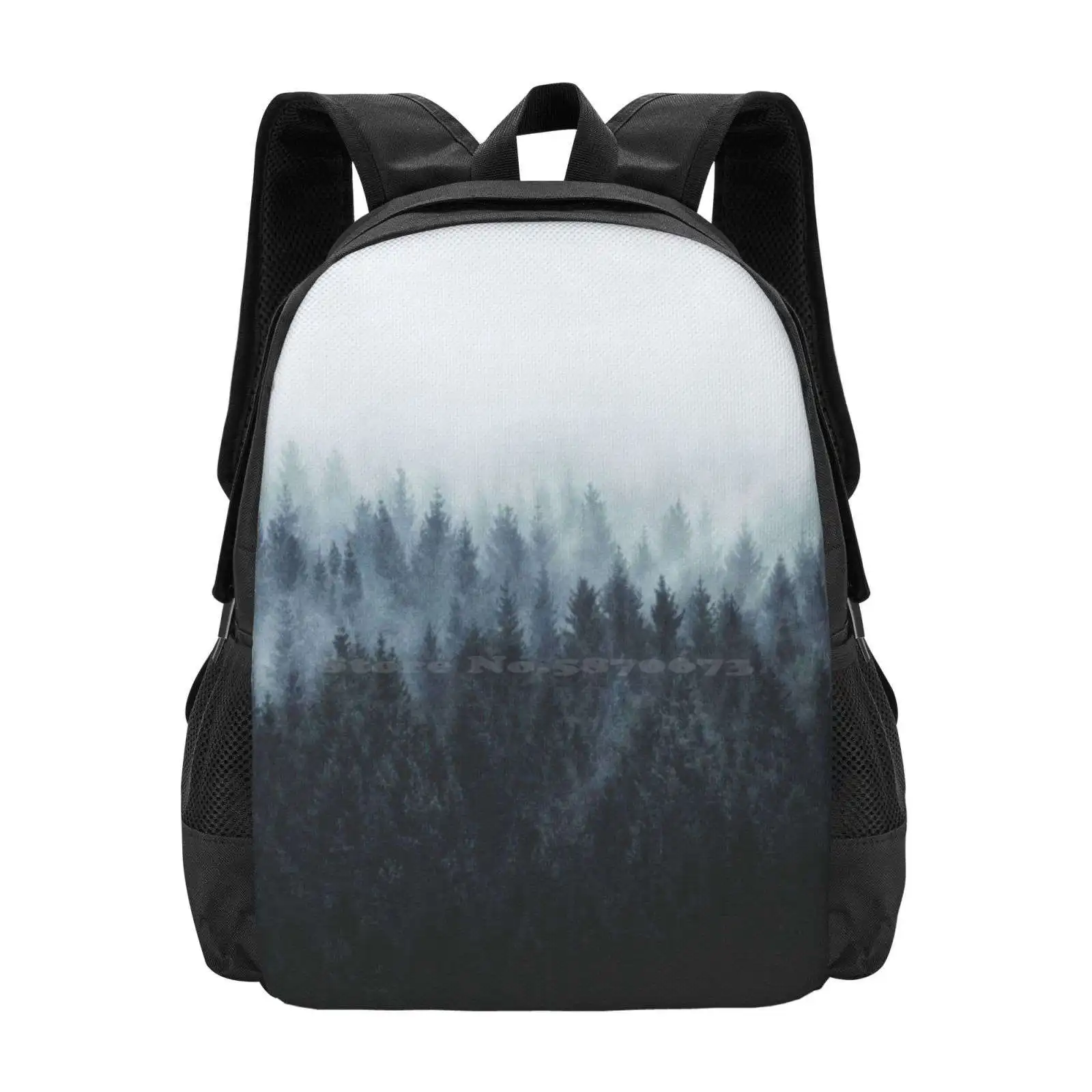 High And Low Pattern Design Bag Student'S Backpack Landscape Moody Mountain Adventure Mist Wanderlust Outdoors Nature Tree