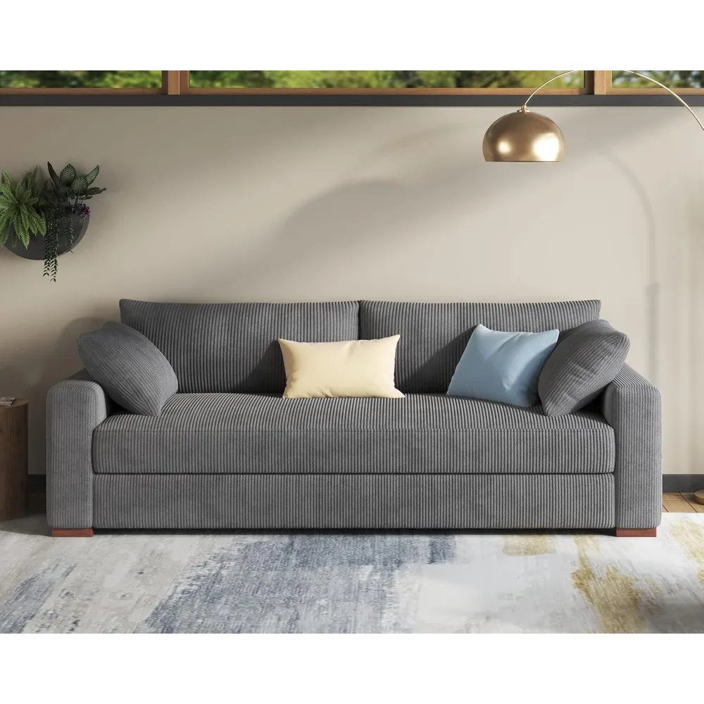 Modern Sofa, Couch with Soft Corduroy Upholstered, 3 Seater Comfy Couch for Living Room Home Office-Grey Cozy Fabric