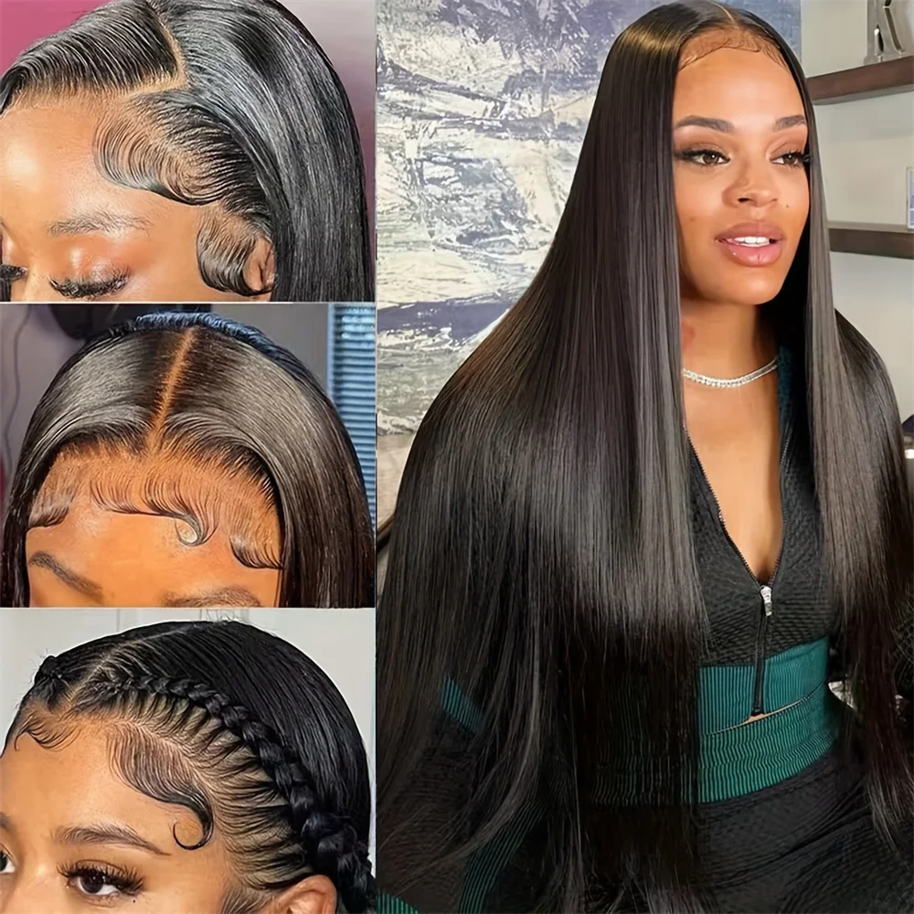 

Long Straight Human Hair Wigs Transparent Lace Frontal Wig 150%-180% Density Pre Plucked Human Hair Wig For Women Natural Color