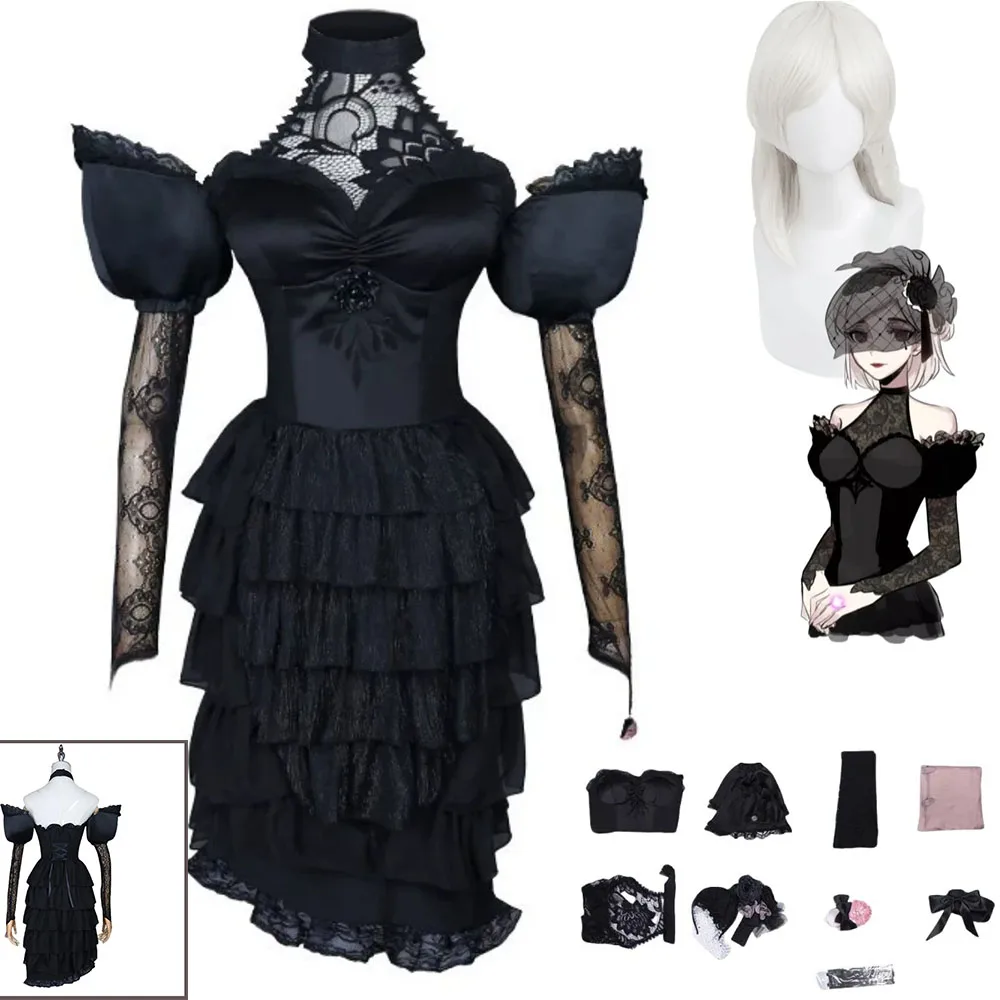 

Game Identity Ⅴ Vera Nair Perfumer Cosplay Costume Deadly Tenderness Black Evening Dress Wig Woman Halloween Carnival Party Set