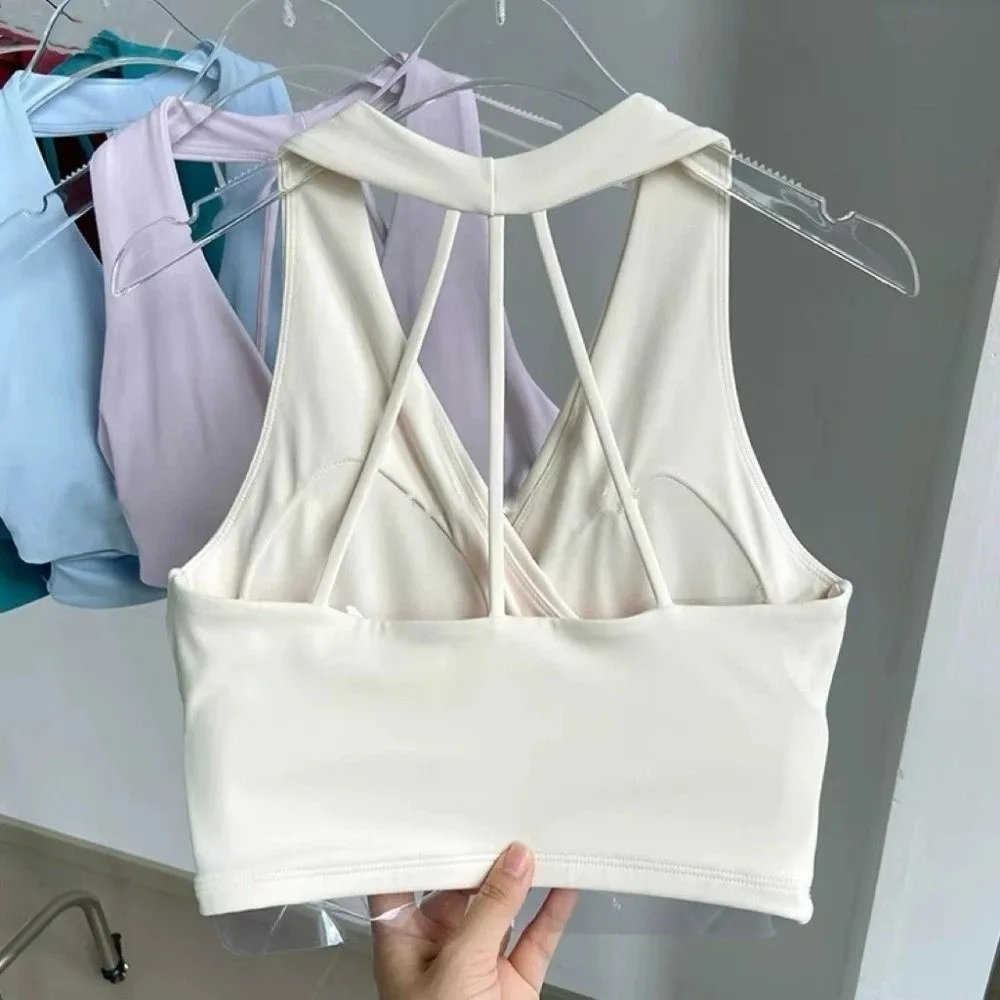 Spicy Girl Style Seamless Sport Yoga Bra Wireless Cross Beauty Back V Neck Vest Crop Top Shockproof Padded Bra Yoga
