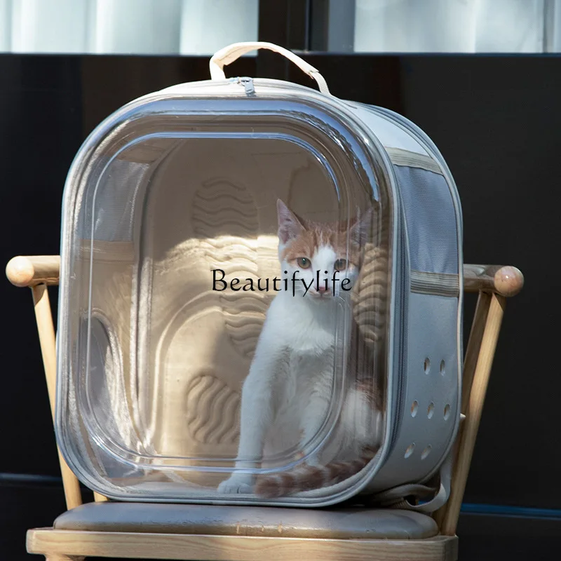 Pet Transparent Bag Cat Portable Backpack Backpack Multi-Hole Portable Bag for Going out