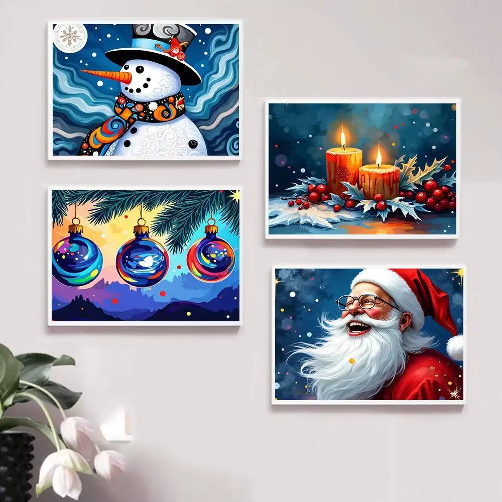 4 Stück Malen nach Zahlen, Weihnachten, Weihnachtsmann, leicht zu erlernen, farbenfrohes Ölgemälde, erfordert manuelle Fertigstellung, Geduld