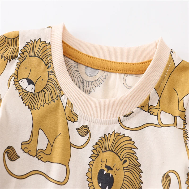 Jumping Meters New Arrival 2-7T Lion Baby Outfits Summer Short Sleeve Children\'s Clothing Sets Toddler Kids 2 Pcs Suits Outfits