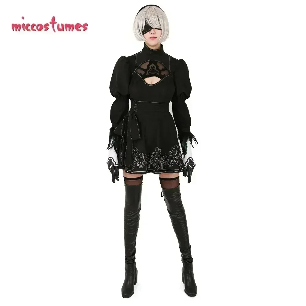 Justaucorps de costume de cosplay 2B pour femme, jupe avec bandeau, leggings et perruque, Mic303