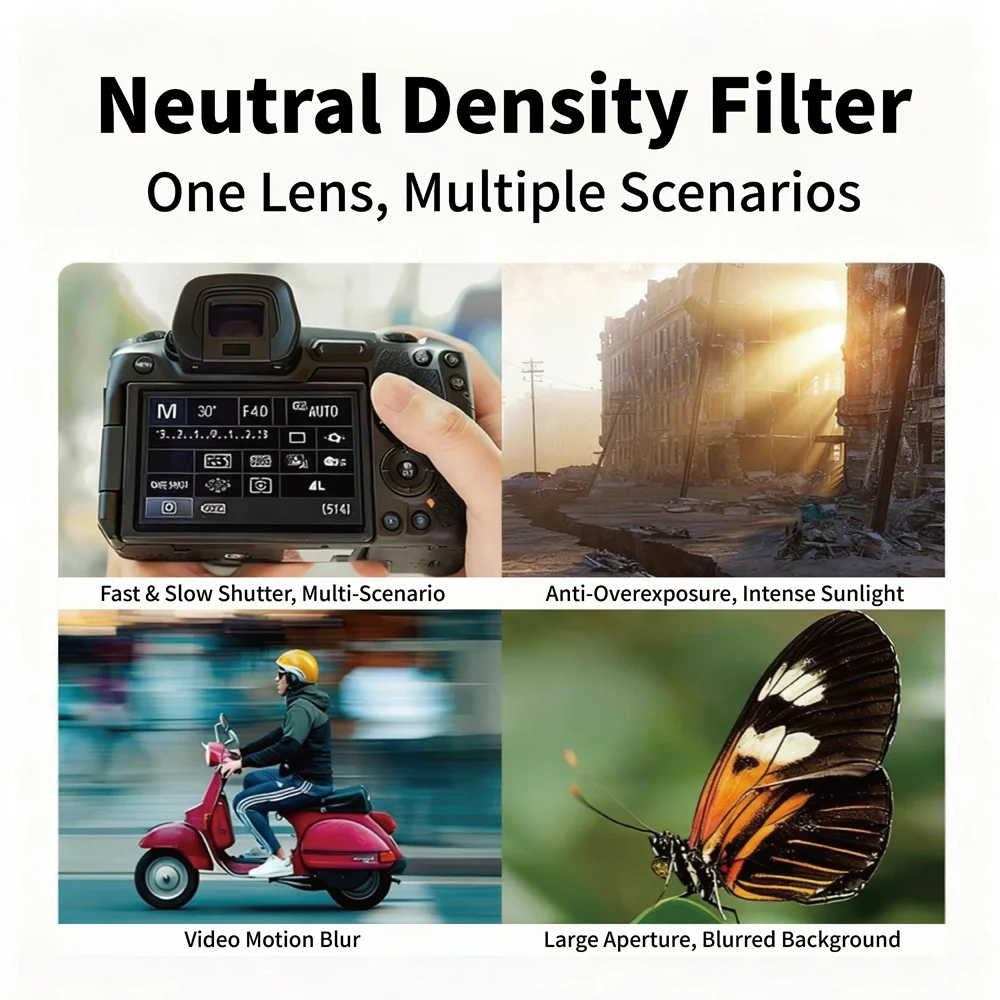 ND2-400 Fader Variable ND Filter For Canon Sony Nikon Fuji DSLR Camera Lens 49mm/52mm/55mm/58mm/62mm/67mm/72mm/77mm/82mm