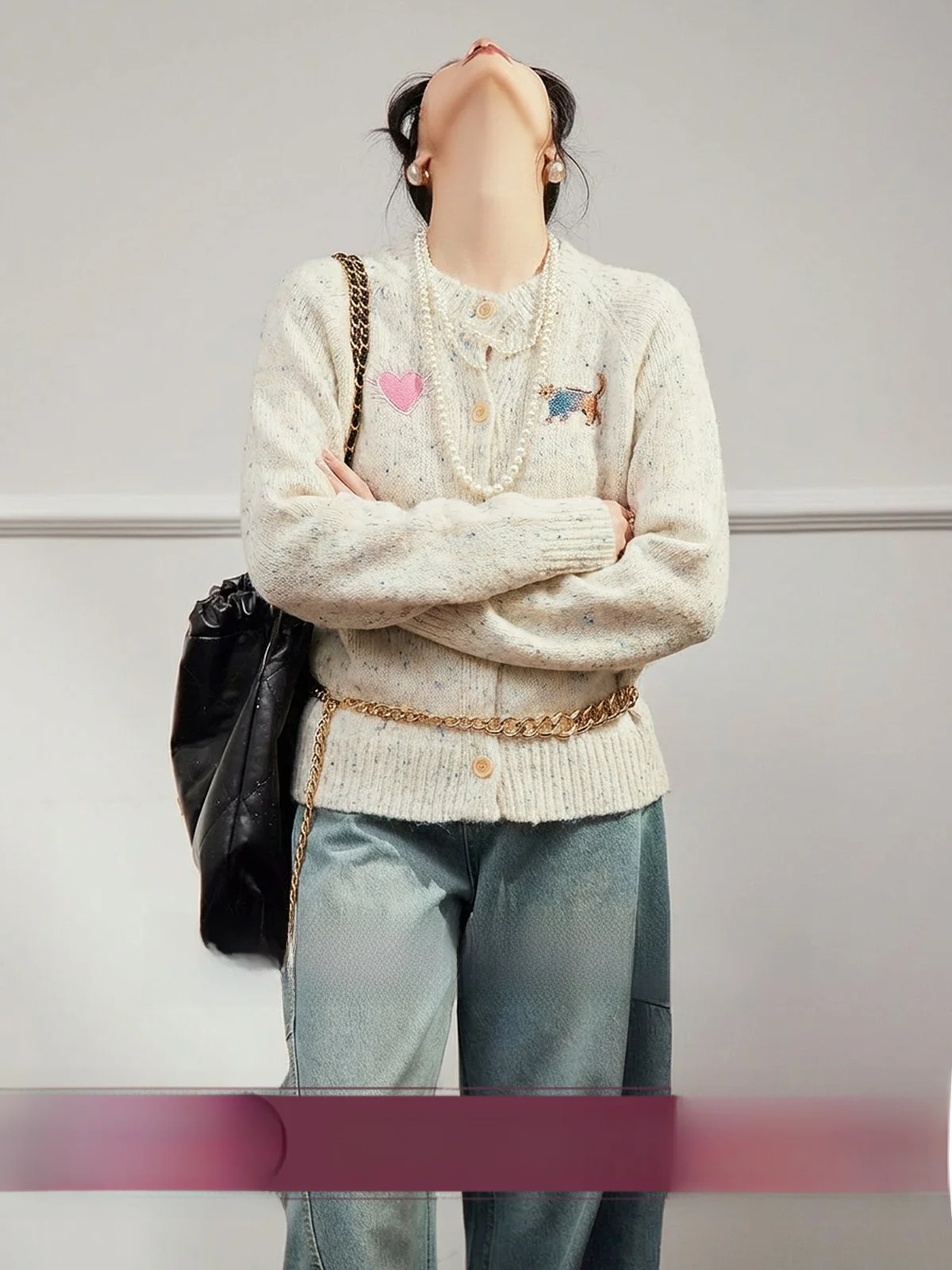 

Blue Polka Dot Embroidered Loose Thiened Women's Sweater Casual Sle Uncle Brand Online Exclusive Autumn New Arrival