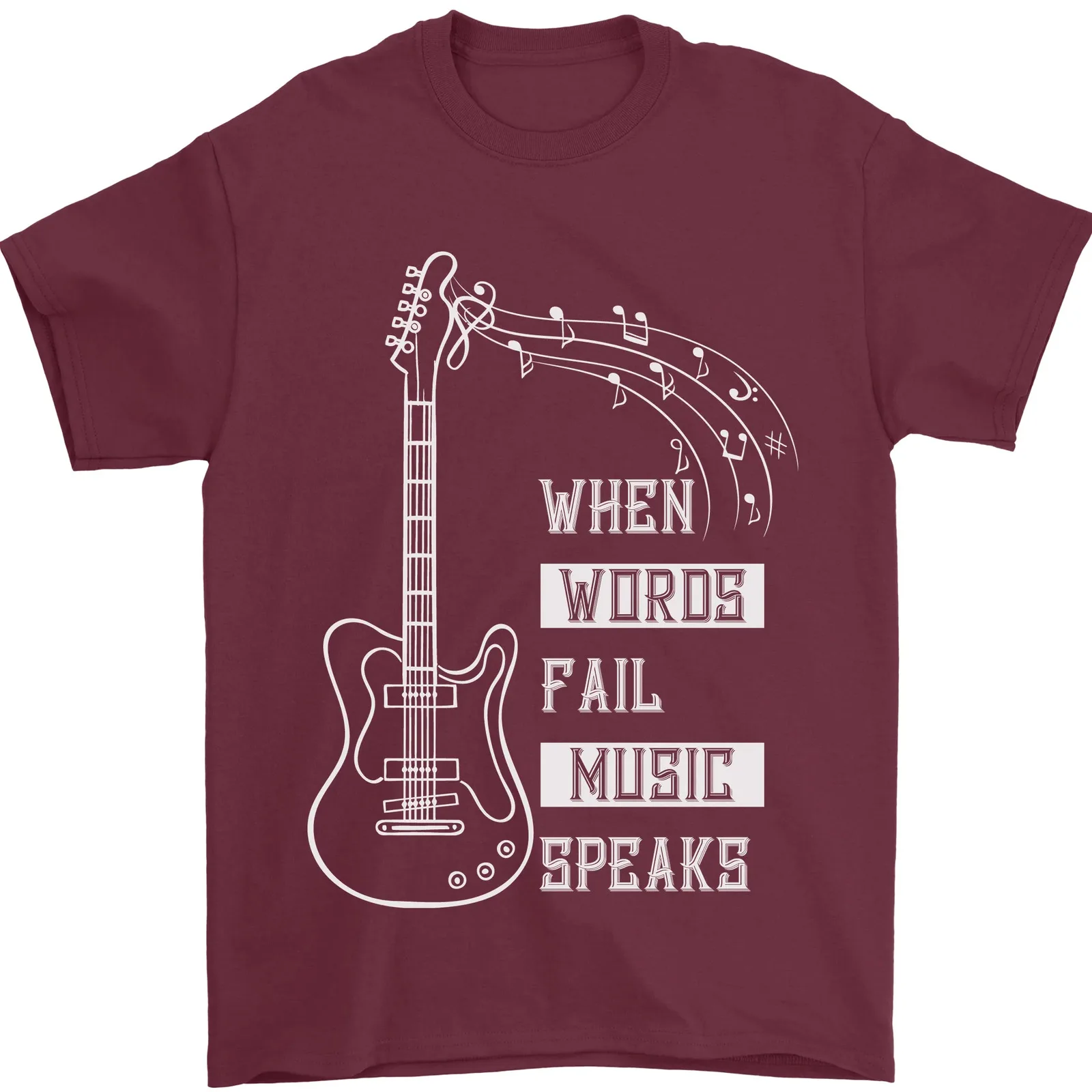 When Words Fail Music Talking Guitar T-Shirt Men 100% Cotton