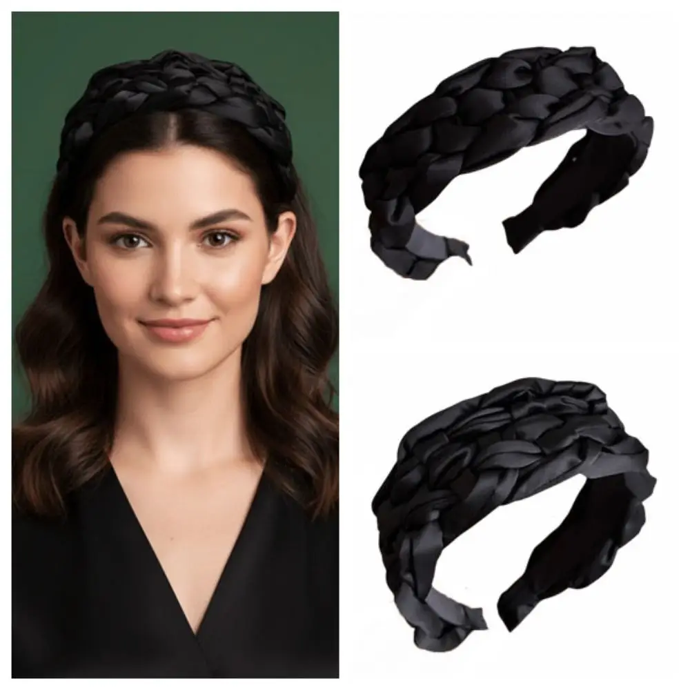 Mode Satin Geflochtenes Haarband Gepolstertes Design Breites Schwarzes Stirnband Verdickt Koreanischen Stil Frauen Kopf Hoop Leistung