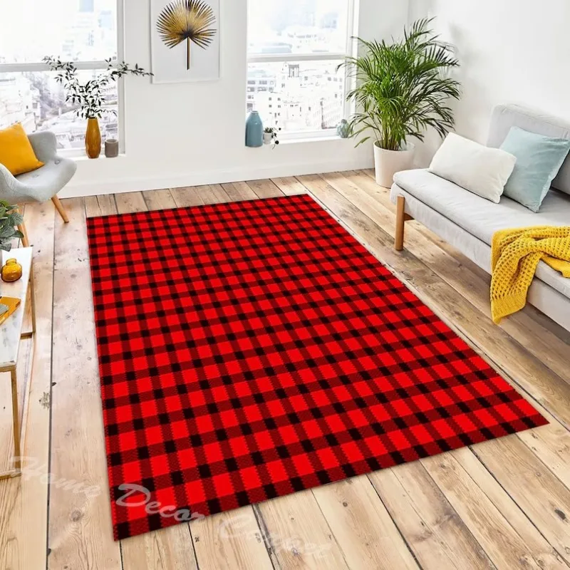 Christmas Buffalo Check Carpet Lumberjack Plaid Pattern Print Area Rug for Bedroom Floor Decor Red Plaid Non Slip Cloakroom Mat