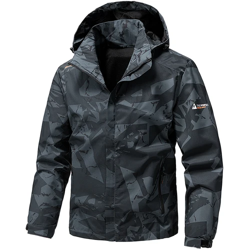 Imagen 2 del producto Chaqueta Softshell para exteriores para hombre, chaqueta impermeable con capucha y cremallera, cortavientos para senderismo y acampada, abrigos ligeros para primavera y otoño