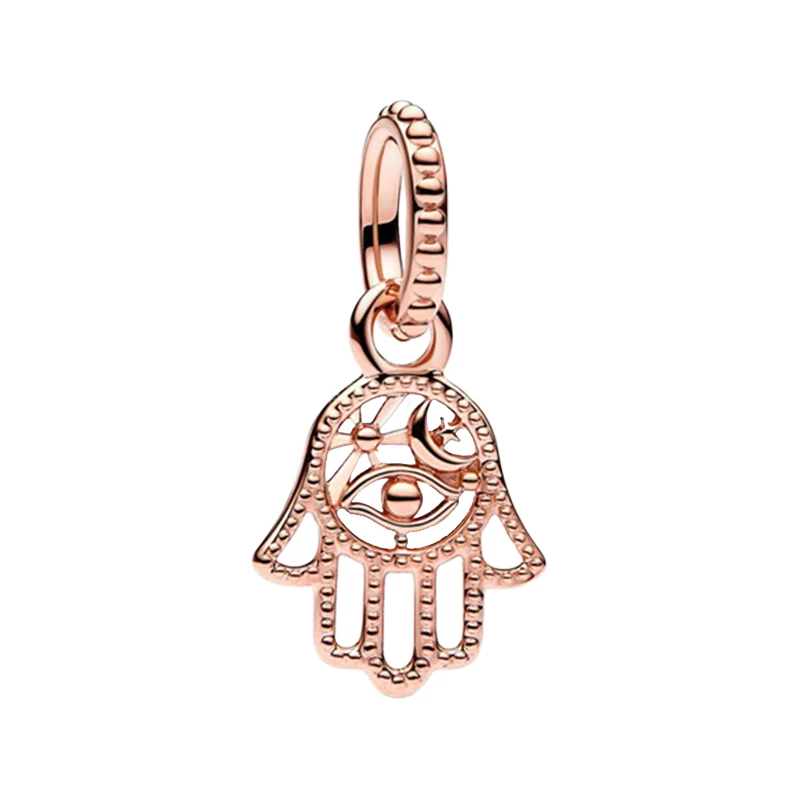 

14K Rose Gold Protective Hamsa Hand Pendant Charms For Women Jewelry Making DIY Bracelets Beaded Bail Eye Sun Rays Crescent Moon