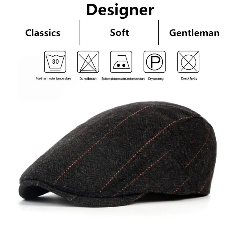 Retro Newsboy Caps Men British Painters Hats Autumn Winter Berets Herringbone Grid with Red Line Flat Cap Hip Hop Berets