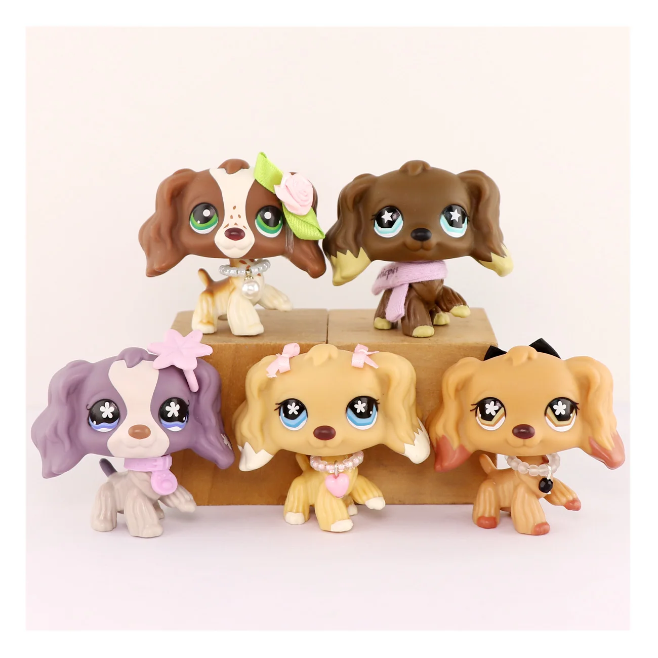 Set de 5 Figuras de Cocker Spaniel de Pet Shop, 575 748 960 156 1209, Raras