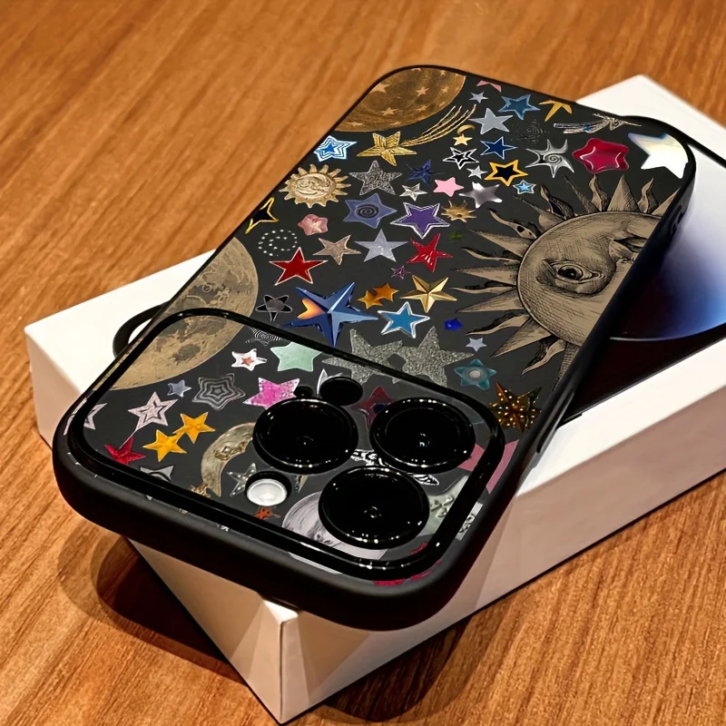 

Retro Style Face Sun Stars Pattern Phone Case For iPhone 17 16 15 14 13 12 11 Pro Max Air X XR XS 16 Plus Shockproof Soft Cover
