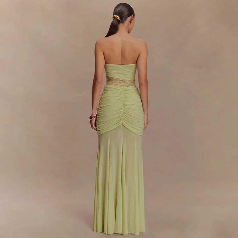 Pittig meisje strapless kant patchwork2025zomer nieuwe elegante socialite slim fit mode onregelmatige jurk