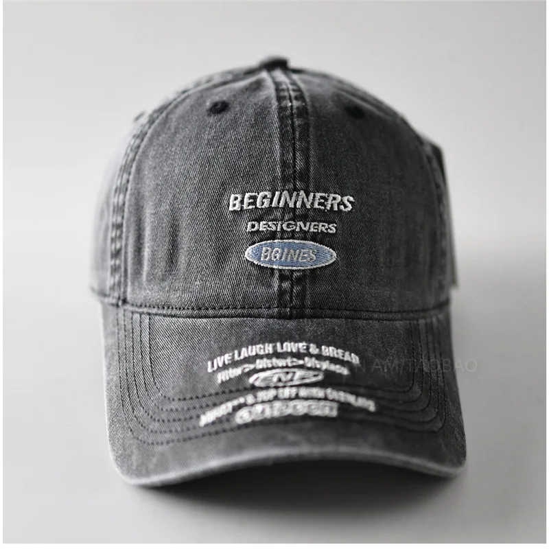 

Vintage washed cotton unisex Baseball Cap with Multi-Line Retro Letter Embroidery Unstructured dad hats for women and men