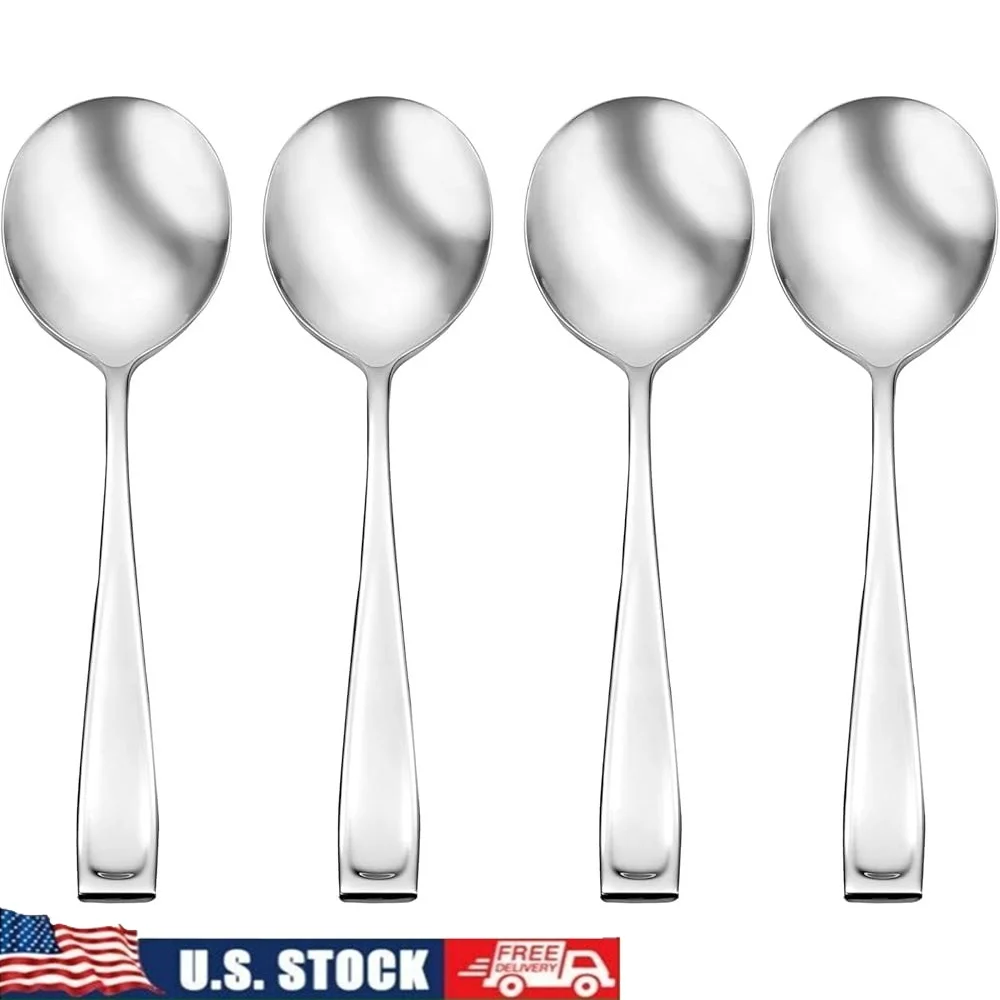 

Набор ложок для супа премиум-класса из нержавеющей стали из 4 сверхмощных столовых приборов с зеркальной отделкой, устойчивых к ржавчине, можно мыть в посудомоечной машине