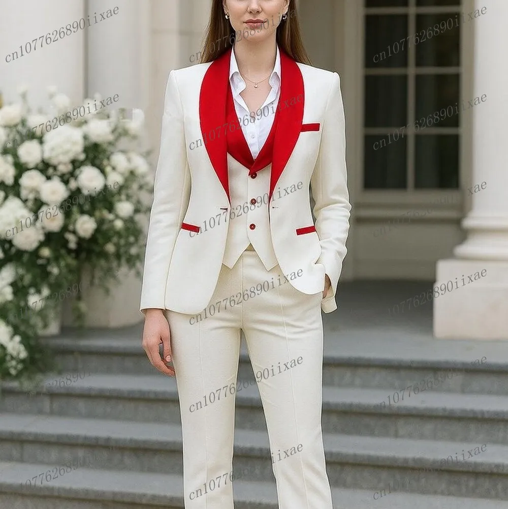 

New White And Red Women Suits Lady Business Office Tuxedos Mother Wedding Party Formal Ladies 3 Piece Set Jacket Vest Pants