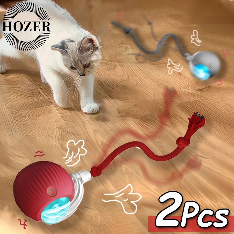 

2 шт., интерактивный мяч для кошек, игрушки, автоматический катящийся шар, искусственный хвост, перезаряжаемая умная электрическая игрушка для домашних животных, дрессировка кошек, имитирующая мышь