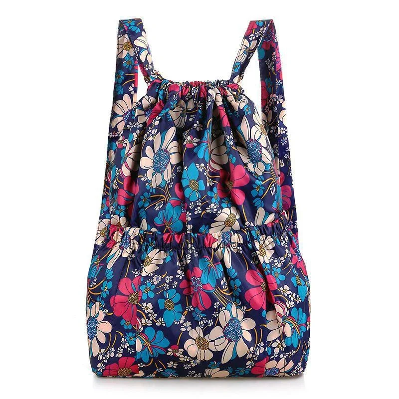 Bolso de hombro con estampado para mujer, mochila de nailon de gran capacidad con cordón, ligera, usable, bolsa de viaje al aire libre, bolsa de compras