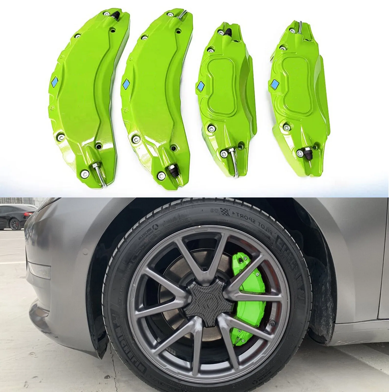 

4Pcs/set Caliper Covers for Tesla Model Y 2020 2021 2022 2023 2024 GREEN with Decals