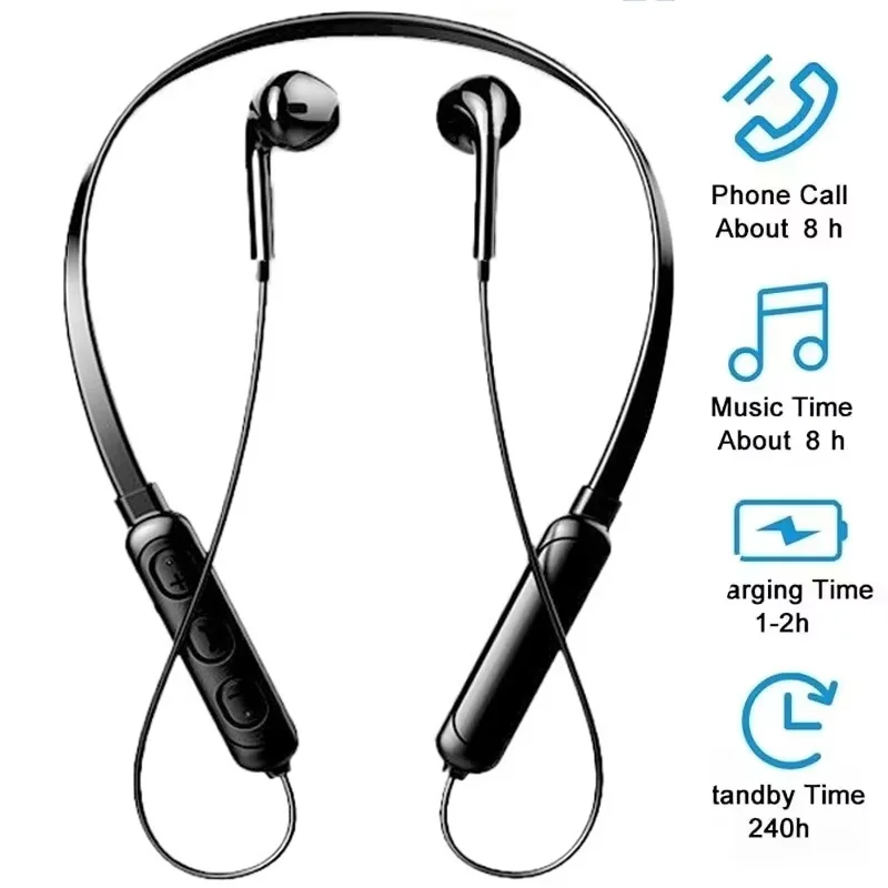 Écouteurs Bluetooth sportifs avec design confortable pour le cou, pour iPhone, Xiaomi, Huawei, longue autonomie, audio pour le sport et le fitness