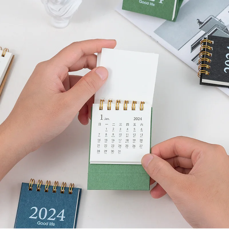 Mini 2024 Calendar Folding Coil Desk Calendar Book Kawaii Daily Time Manegement Monthly Planner To Do List Home Office Supplies