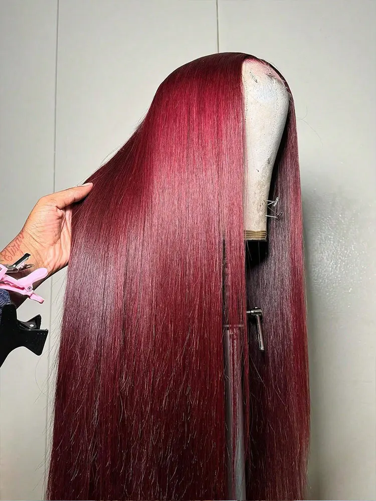 250 densité 99J bordeaux 13x4 dentelle frontale perruques de cheveux humains couleur brésilienne 30 34 pouces droite rouge dentelle avant perruques cheveux humains