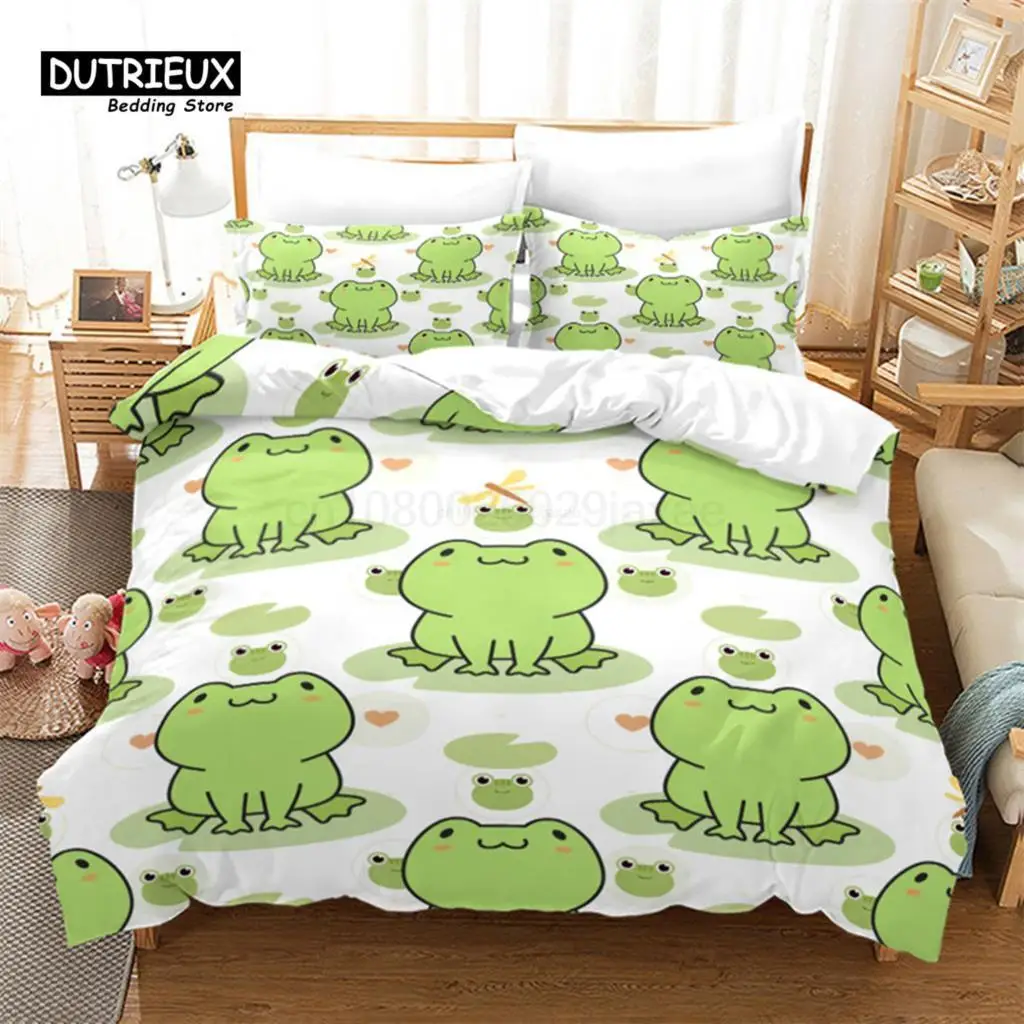 

Cartoon Frog Duvet Cover Reptile Animal Theme Bedding Set Microfiber Quilt Cover Twin For Toddler Kids Boys Girl Teen Room Decor