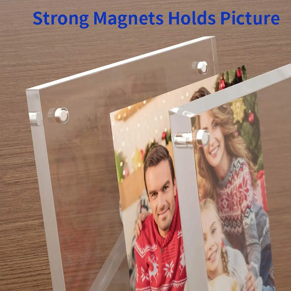 Cadre Photo acrylique Double face Transparent, 1 pièce, support magnétique pour bureau