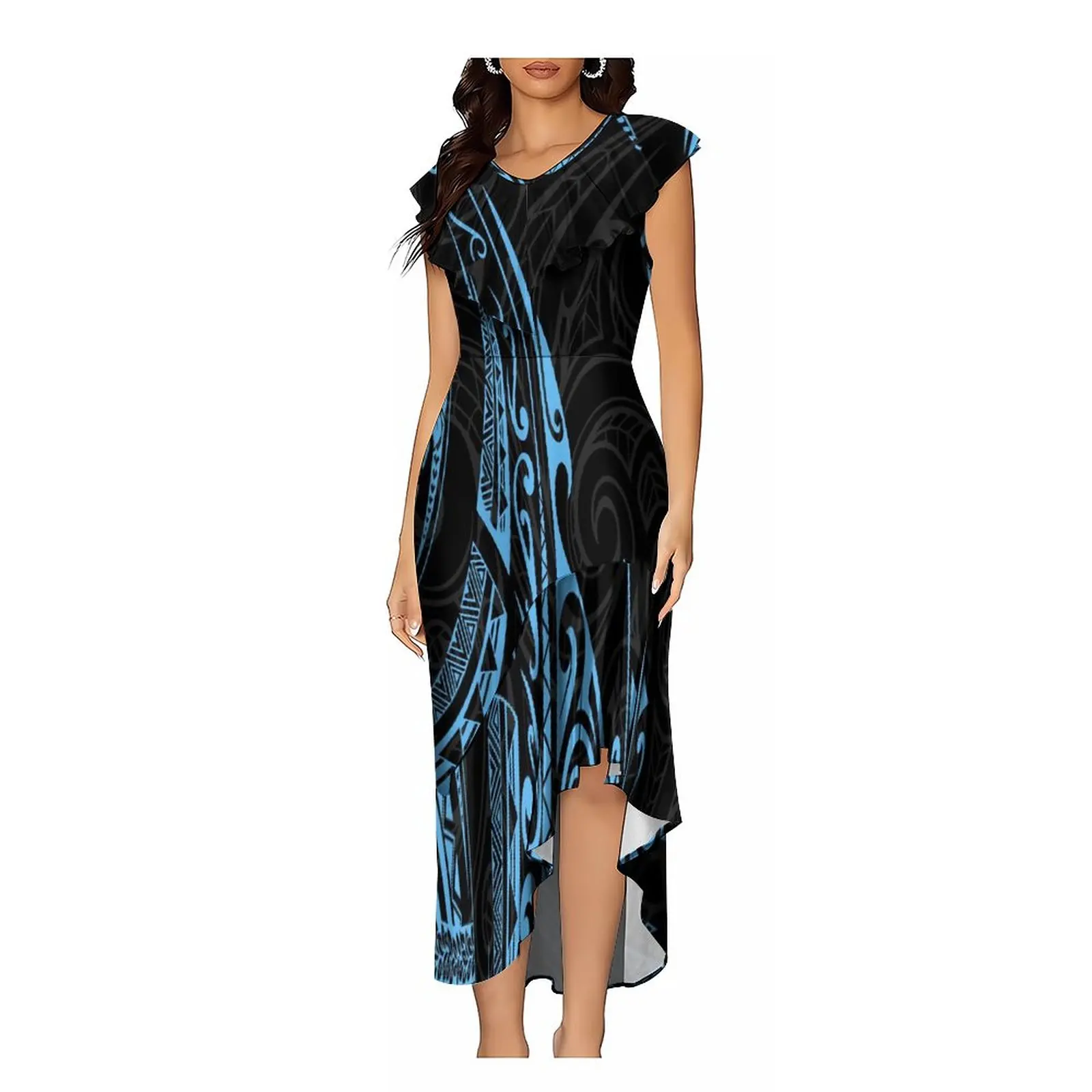 

Summer Soft Fabric Women's Dress Sexy Elegant Casual Long Dress Irregular Sleeveless Design Polynesian Custom Dress