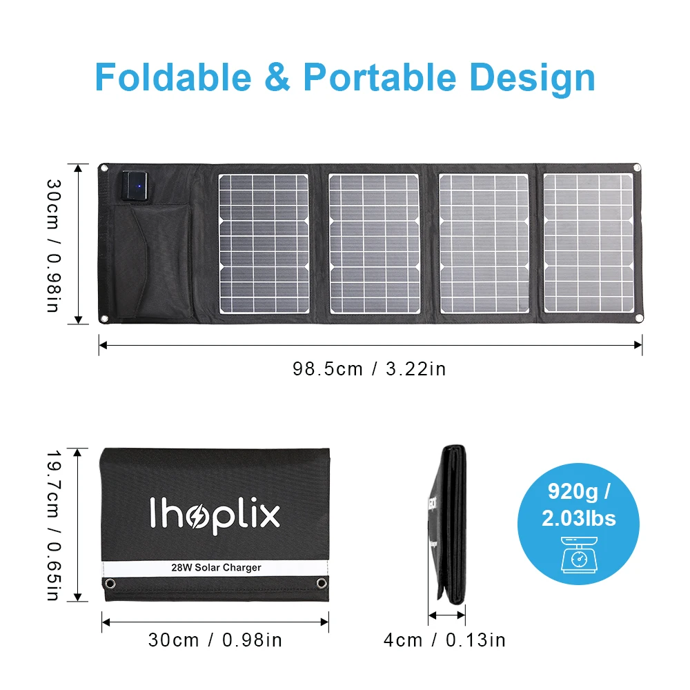 Upgraded 28W 18V Portable Solar Panel Charger Type-c USB DC Camping Foldable Panels For Moblie Phone Laptop Charge Power Station