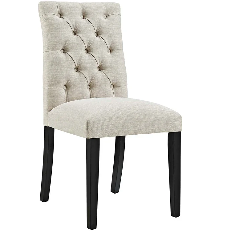 

For Factory Wholesale Modern Tufted Button Upholstered Beige Fabric Dining Chair for Kitchen Restaurant
