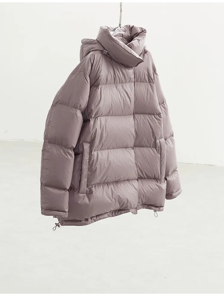 White Duck down Oversized down Jacket~New Winter Style Warm Stand-Up Collar Puffy Jacket with Hidden Snap Buttons on the Placket