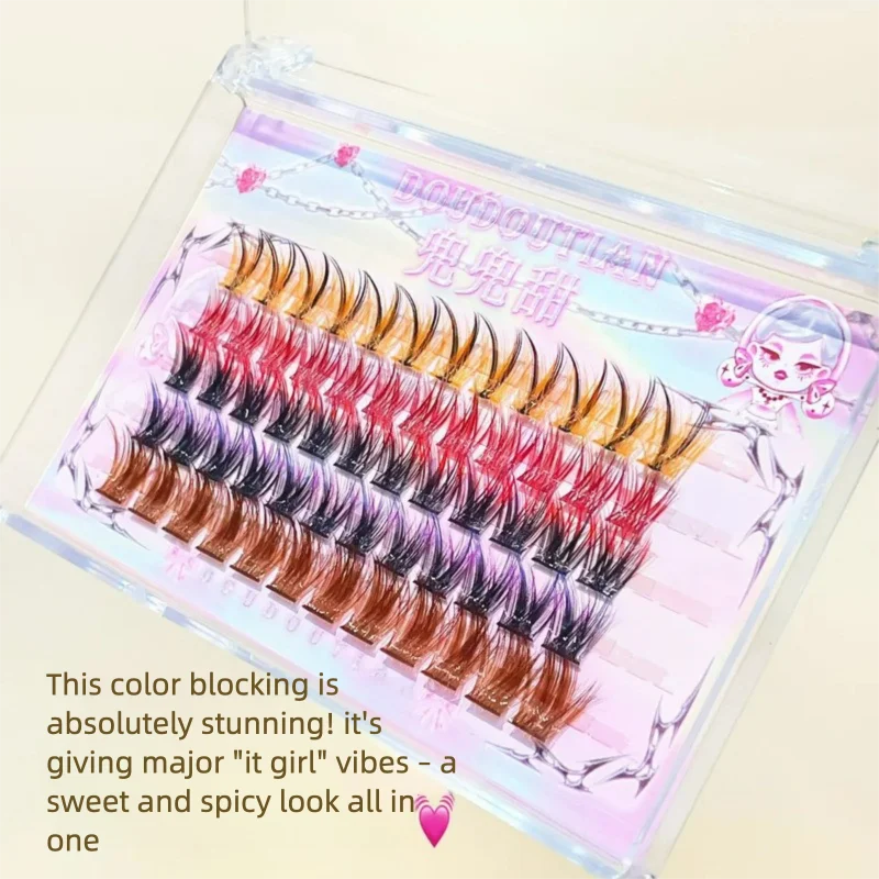 Doudou Sweet Utopia Fairy Gradient Colored Eyelashes Multi-color Mixed Pink And Purple Creative Comic Sandwich Graft Thin Stems