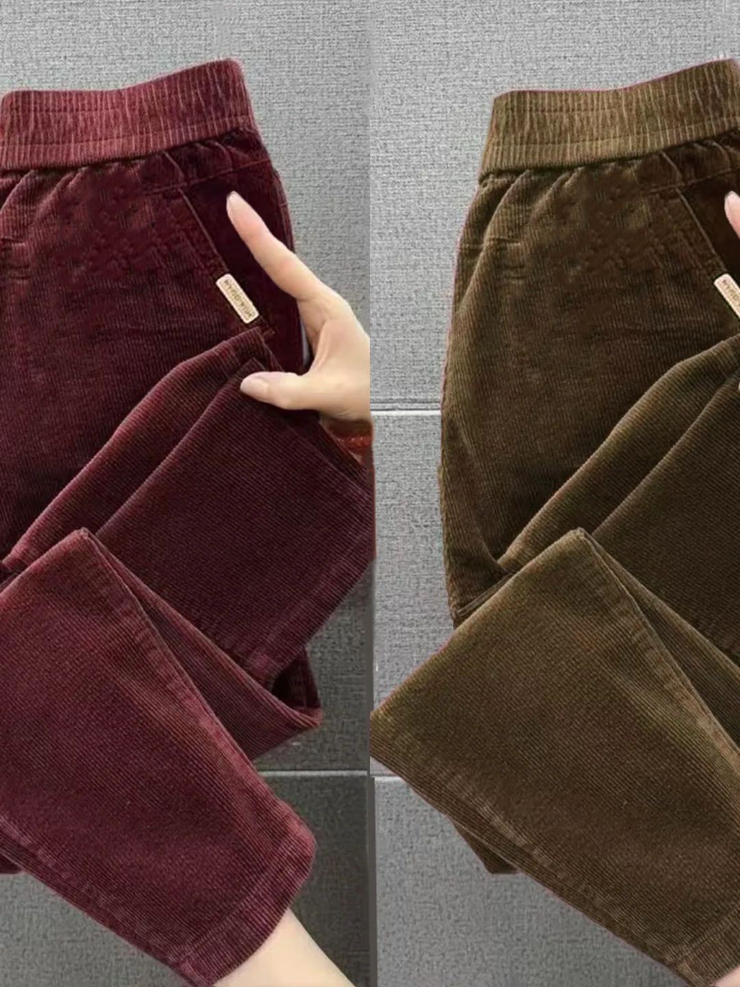 

Повседневные брюки с высокой талией для женщин, весенне-осенние клетчатые брюки цвета хаки, брюки Харлан, прямые брюки, удобные брюки для мам, полиэстер F...