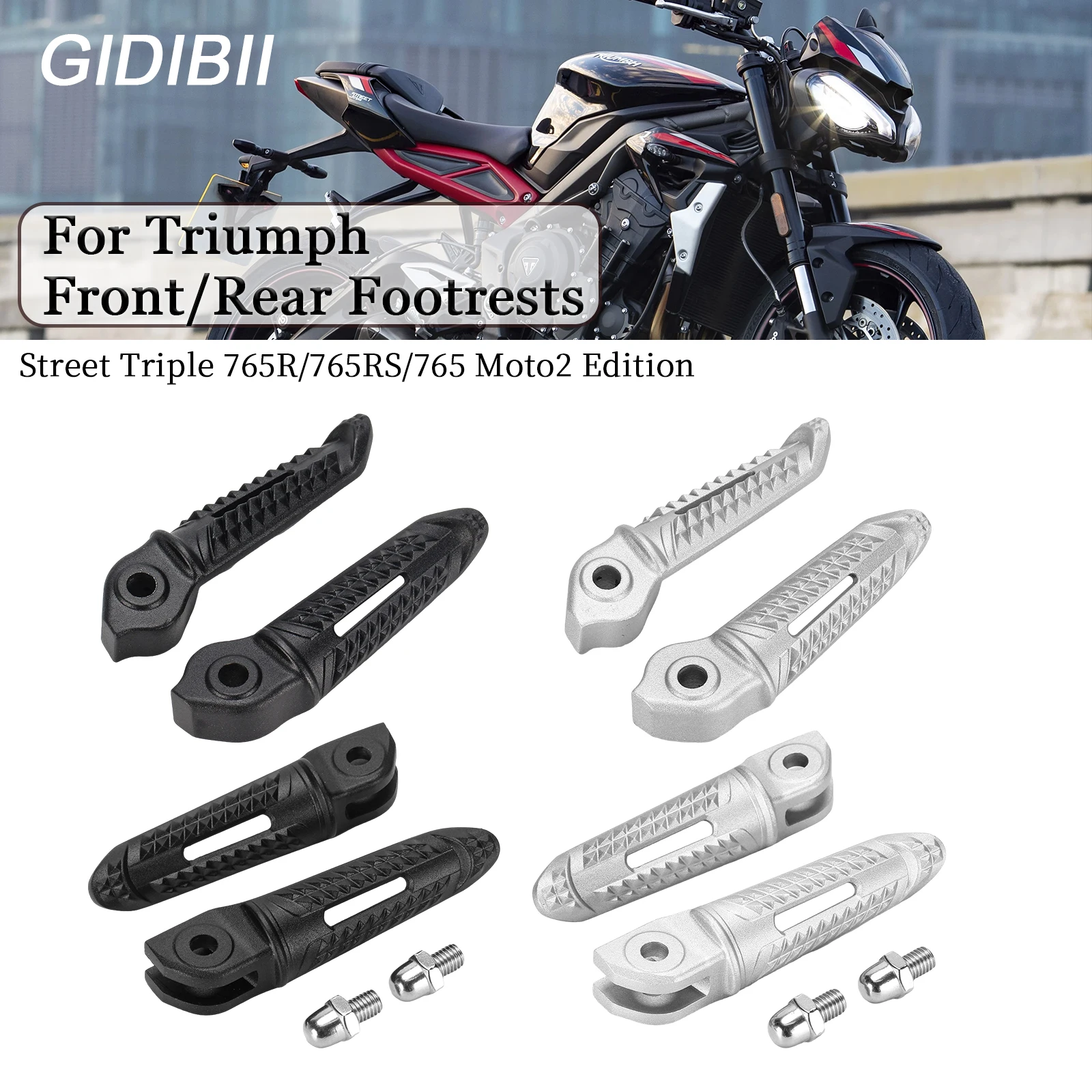 

1 Pair Front/Rear Motorcycle Foot Pegs For Triumph 765R/765 RS/765 Moto2 Edition Footrests Rider Pedals Passenger FootPeg