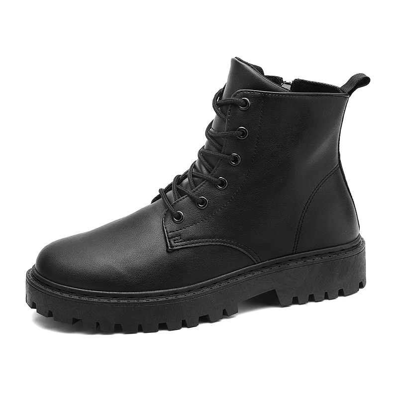 High-top Trendy Casual Shoes 2024 Spring New Lace-up Non-slip Solid Color Men's Shoes Thick Sole Versatile Zipper Style Shoes