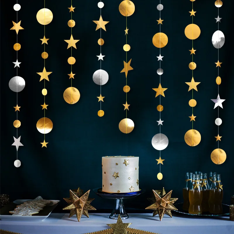 

Eid Mubarak 2M/4M Gold Moon Star Paper Garlands String Banner Birthday Wedding Decoration Hanging Baby Shower Curtain Ramadan