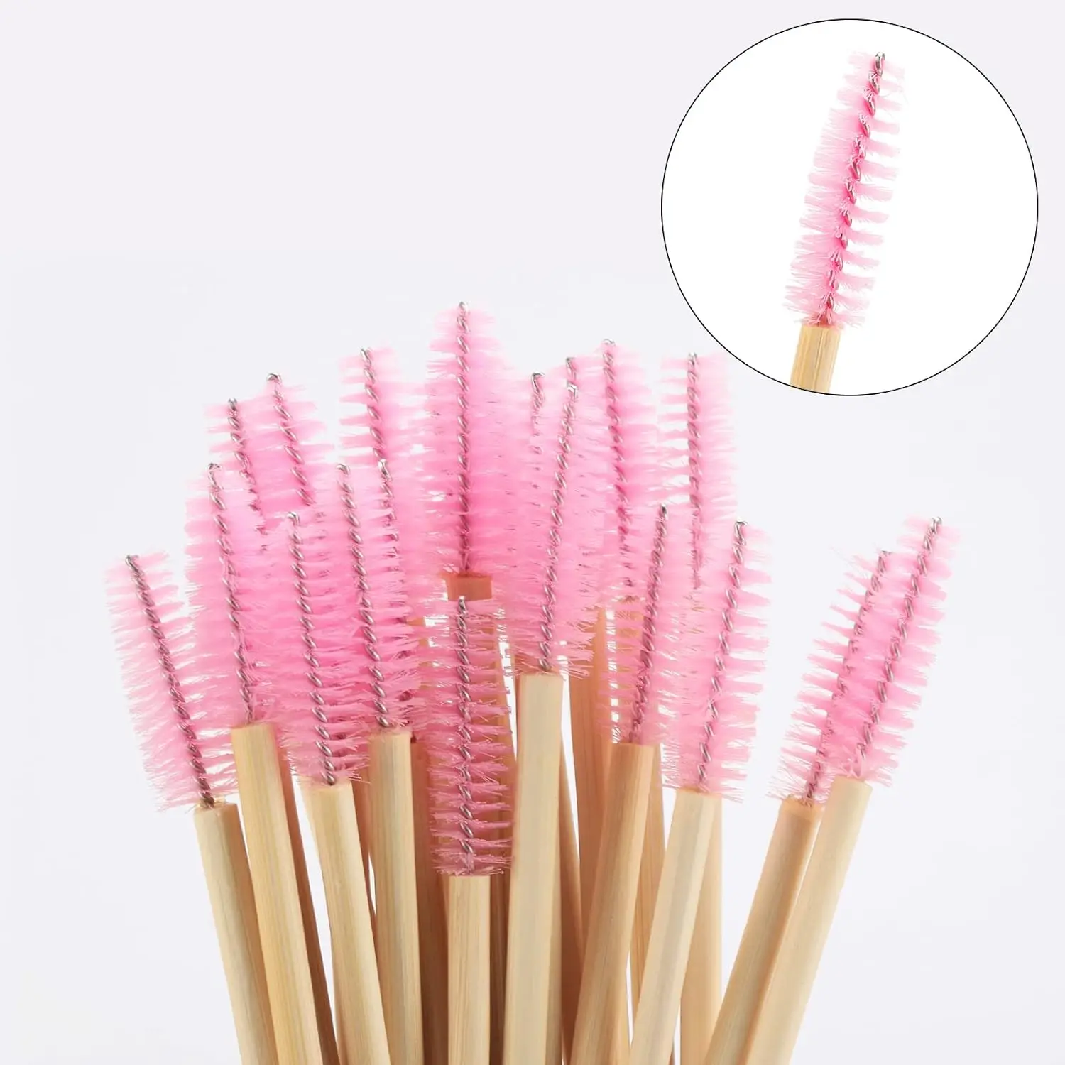 50pcs Eyelash Brush Bamboo Mascara Wands For Eyebrow and Eyelash Spoolies Eyeliner Brush and Lip Applicator for Lash Extension