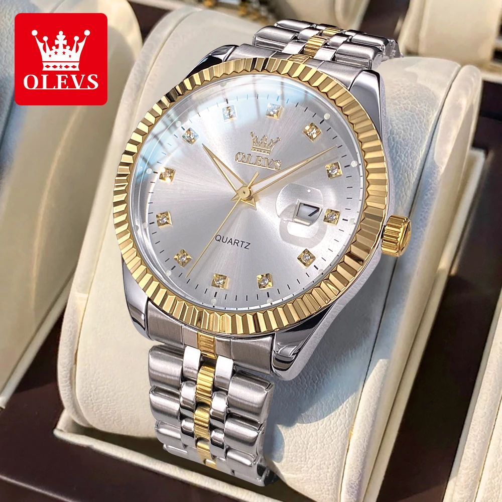 

OLEVS 5526 Original Men Watch HD Diamond Quartz Watch Stainless Steel Waterproof Luminous Calendar Business Prestige Men Watch