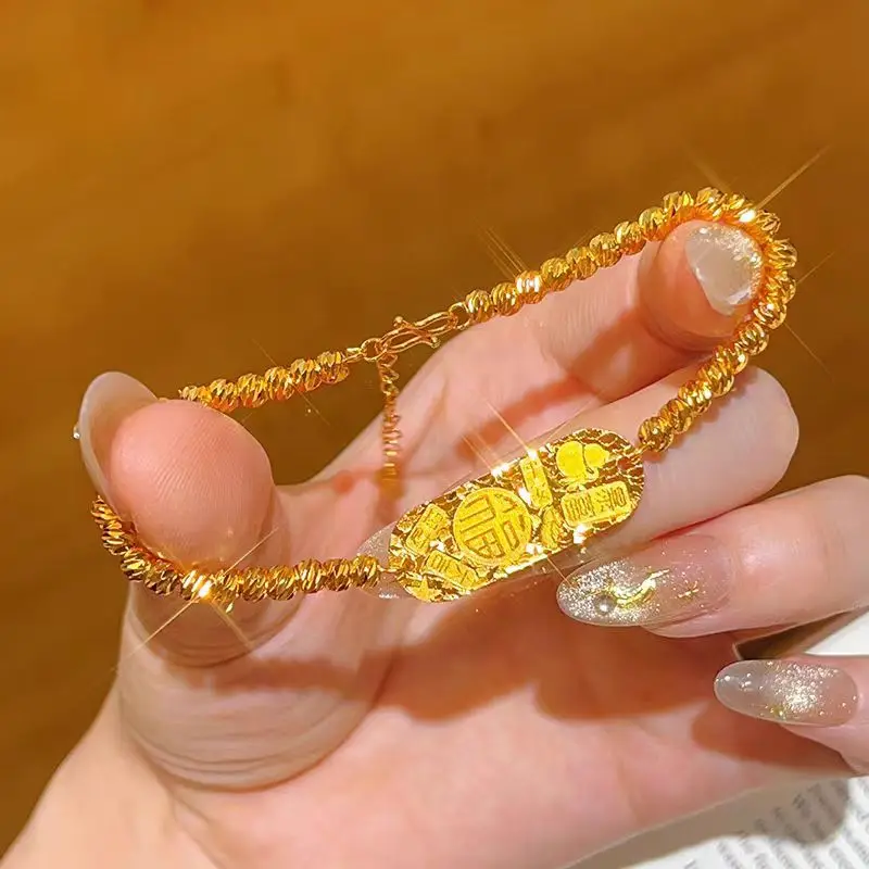 

Gold store with the same yellow gold 9999 auspicious words broken ice ice sign faceted beads bracelet blessed broken gold transi